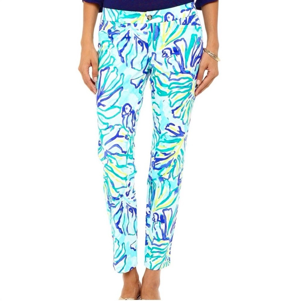 Lilly Pulitzer Kelly Skinny Ankle Pants Pool Blue Stay Cool Size 0